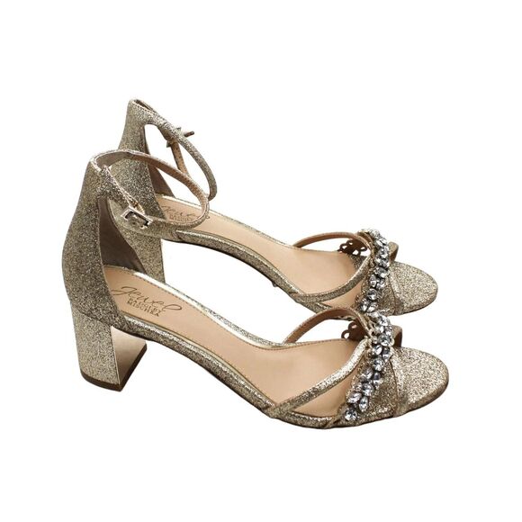 Jewel Badgley Mischka Giona Crystal Embellishment Gold Glitter Ankle Strap 8W - Picture 6 of 16